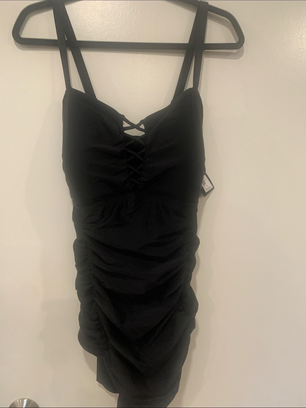 torrid Black Ruched One-Piece Swim with Lace-Up Front